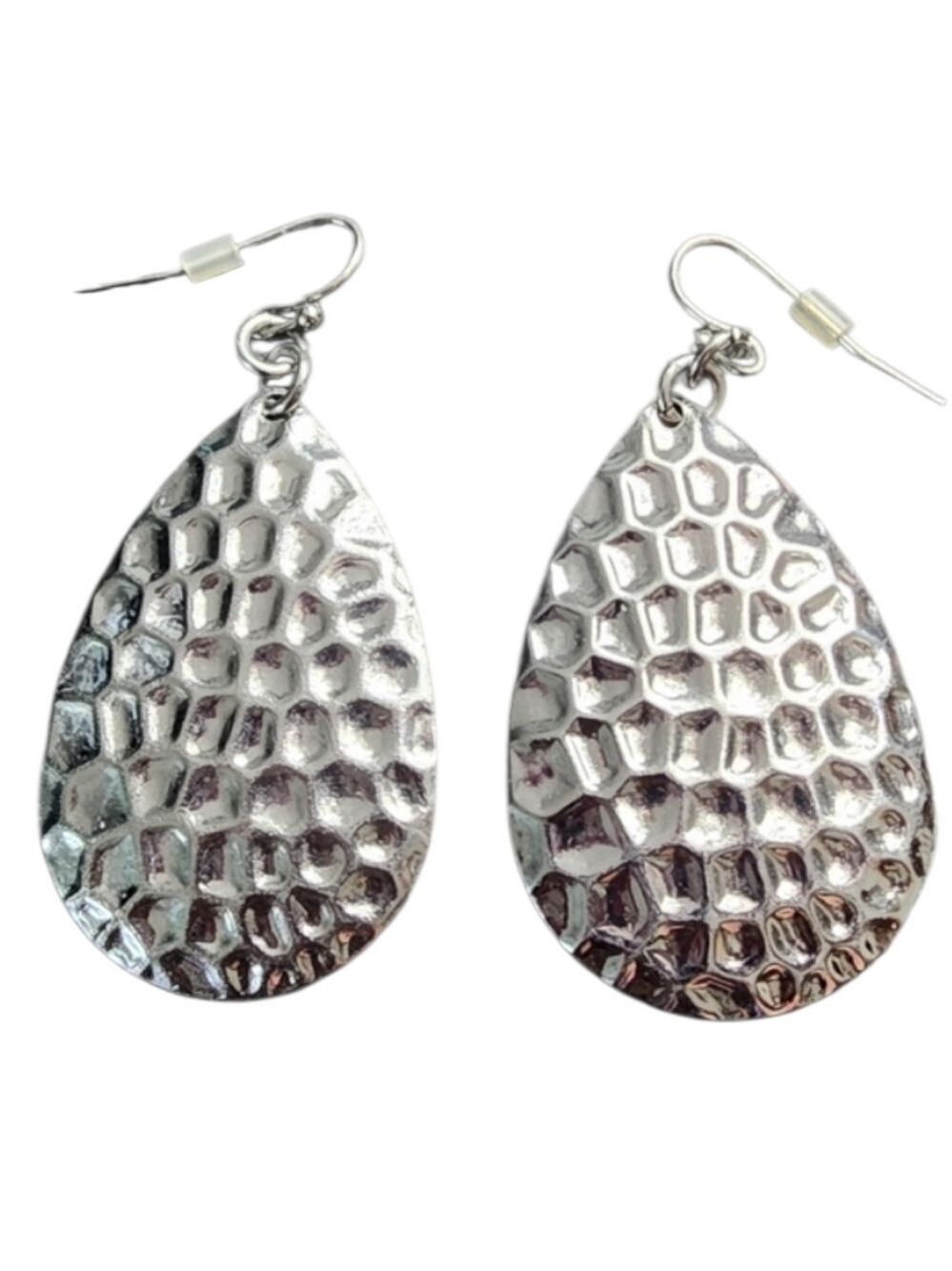Silver Teardrop Earrings Textured
